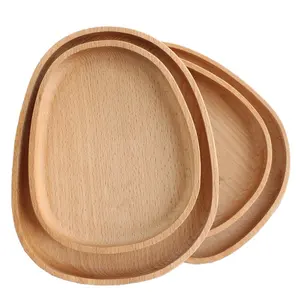Plateau ovale en forme d'oeuf en bois de hêtre pour café lait snack plateau en bois pour gâteau fromage enfants snack fruits côté assiette alimentaire