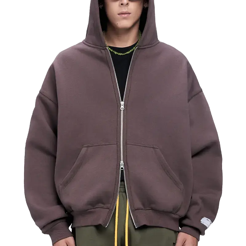 Tùy Chỉnh Rửa Zip up Áo Lông Cừu Pháp Terry Unisex Đồng Bằng Trống Màu Rắn Áo Hai Lớp Hoodies Cho Nam Giới