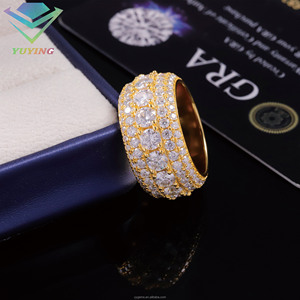 hot sale VVS moissanite GRA certificate 925 silver 18K gold plated round brilliant cut iced out hiphop style <b>ring</b> fashion unisex - Product Image 2