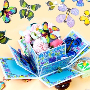 Scatola Regalo Esplosiva Blu Stile <span class=keywords><strong>Ins</strong></span> Hot per Compleanno, Sorpresa, Foto, Cosmetici, Torta, Cubo Esplosivo, Scatola Regalo a Farfalla - Product Image 2