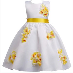 Girls 3D Floral Dress White Yellow Petal Skirt Stage Performance Wear For Children Spring 2017 - Product Image 5