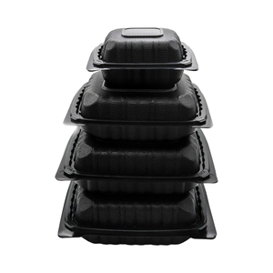 Custom Square Shape Food Containers Disposable Plastic Divided To Go Food Packaging Clamshell Hinged Box
