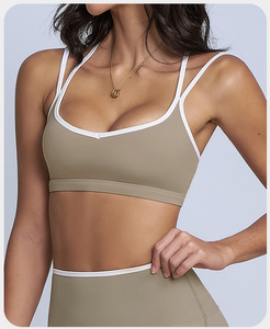 Contrast Trim V Neck Yoga Sports <b>Bra</b> Women Dual Thin Straps Crisscross <b>Back</b> Cropped Athletic Top for <b>Low</b> Impact Training Running - Product Image 4