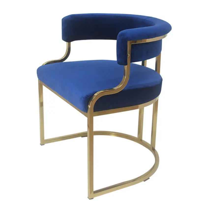Restaurant Modern Metal gold Chrome PU Velvet Armrest Chair For Dining