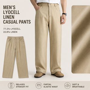 Pantalon décontracté d'été pour homme en Lyocell, Lin et Coton, coupe droite ample à taille élastique, respirant, avec logo personnalisé, qualité supérieure - Product Image 1