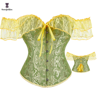 Corset bustier victorien à lacets, avec baleines, fermeture frontale, volants, en tissu non-tissé rose, grande taille, pour femmes à forte poitrine