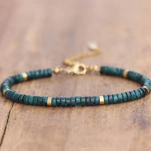 Bracelet de guérison réglable en chaîne à fermoir unisexe classique et délicat, perles de pierre naturelle de 2x4 mm, forme de boule, vente en gros PVD - Product Image 4