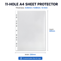 Protège-documents A4 transparent en PP à 11 trous, professionnel, 235x305mm, personnalisable avec logo, impression numérique, vente en gros