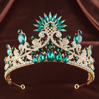 Diadème de Mariée en Or et Saphir, Couronne Baroque en Strass, Ornement de Tête de Reine, Ornement de Cheveux pour Mariage et Bal de Promo, Diadème en Cristal pour la Mariée