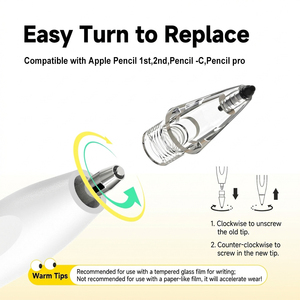 หัวปากกา Air Flex Soft Tips สำหรับ Pencil รุ่นที่ 1/2 และ <span class=keywords><strong>iPad</strong></span> Pencil <span class=keywords><strong>Pro</strong></span> USB-C หัวปากกาแบบเงียบ ทนทานต่อการสึกหรอ เปลี่ยนได้ ไม่ทำลายหน้าจอ - Product Image 4