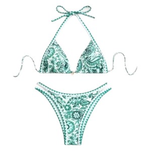 Blue and <b>white</b> porcelain floral print sports bikini backless swimsuit <b>set</b> - Product Image 5