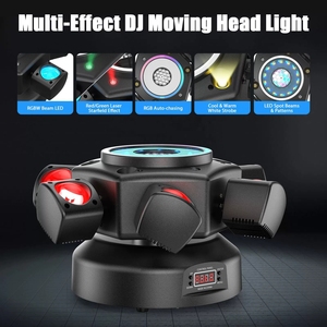 Projecteur de scène LED rotatif à 6 bras 100W, laser <span class=keywords><strong>RGB</strong></span>, stroboscope DMX512, affichage 4 chiffres, lecture automatique/activation sonore pour discothèque - Product Image 1