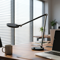 Lampe de bureau LED ABS contemporaine pliable avec bras simple, protection oculaire, éclairage flexible et rotatif à intensité variable pour lecture et bureau