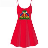 Robes d'Été Décontractées à Motif Drapeau Haïtien Personnalisé pour Femmes, Robe Trapèze Sexy Sans Manches à Bretelles Fines Grandes Tailles