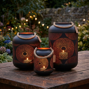Sonnet Decor Iron <b>Lantern</b> <b>Set</b> Red Dot Pattern Rope Handle Heat Resistant Handmade Digital Printing Home Decoration Candle Holder - Product Image 3