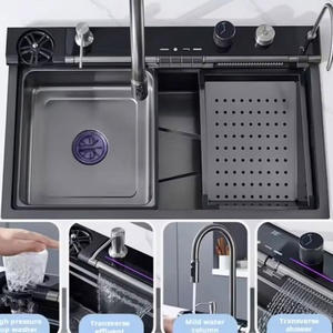 Fregadero de Cocina Kahnos Trend Nano, Acero Inoxidable 304 Negro, Antiarañazos, Pantalla LED Cuadrada, Estilo Cascada, Teclas de Piano - Product Image 4