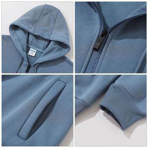 Sudadera con capucha y cremallera completa 100% algodón con logo personalizado para hombre, hombros caídos, estilo oversize, streetwear premium, venta al por mayor. - Product Image 4