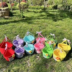 Good Luck Woven Basket Round Handmade Storage Basket For Children Birthday Gift Box Baby Celebration Pink Purple Red Sky Blue - Product Image 3