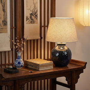 Nouvelle lampe de table en céramique <span class=keywords><strong>bleu</strong></span> foncé de style chinois rétro avec lustrage et texture de glaçure fluide, pierre précieuse de chevet, décoration intérieure - Product Image 3