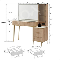 Coiffeuse cannelée avec miroir LED éclairé et prise de courant, multifonctionnelle, moderne, pour chambre, salle de bain, appartement, coiffeuse cosmétique