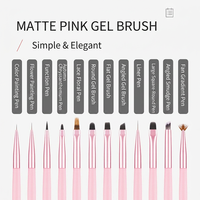 Lot de 12 pinceaux à ongles roses mats avec capuchons individuels pour gel UV, idéal pour les salons de manucure