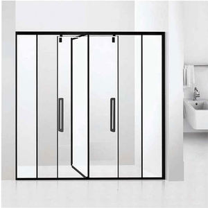Marco negro satinado mate de lujo, puerta de ducha de vidrio templado deslizante de 10mm, Partición de vidrio para ducha de baño - Product Image 1