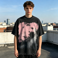 T-shirt unisexe surdimensionné noir en coton 100% anti-boulochage, col rond, imprimé numérique vintage streetwear, effet vieilli, pour homme