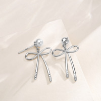 Anting Tusuk Wanita Perak Sterling 925 Berlapis Emas 18k Model Pita Mutiara Kerang, Laris Manis, Grosir Perhiasan