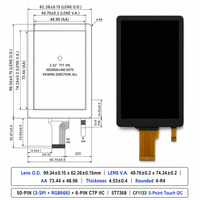 Módulo LCD TFT IPS de 3.52 Pulgadas, 320x480, 3SPI RGB G+G, Pantalla Táctil Capacitiva, 350 Nits, Pantalla Negra por Defecto para Sistemas Integrados