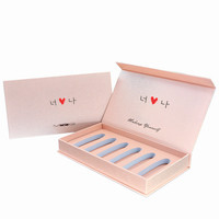 Emballages magnétiques de cosmétiques personnalisés Coffrets cadeaux en papier rose Coffret trio de brillant à lèvres