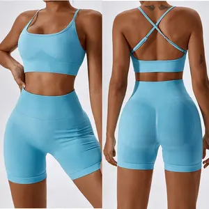 Frauen OEM Cross Sport BH Srcunch Butt Gym Enge Workout Leggings Zweiteilige nahtlose Conjunto Deportivo Mujer Fitness Yoga Ser