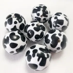 20 mm Crow Beads Chunky Acryl Gumball Perlen Weiß Solid Full Print Kuh Perlen für Schmuck Markierung Kits 50 pcs
