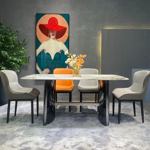 Tavolo <span class=keywords><strong>da</strong></span> <span class=keywords><strong>Pranzo</strong></span> Rettangolare di Lusso in Marmo Italiano Hanyee con Gambe in Acciaio Inossidabile <span class=keywords><strong>per</strong></span> Hotel, Casa, Cucina e Soggiorno - Product Image 3