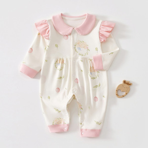 Body de algodón de manga larga para niñas con cuello rosa y volantes, ropa de primavera y otoño - Product Image 1