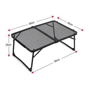 Mesa dobrável ao ar livre Portable Piquenique Churrasco Armazenamento Drenagem Rack Auto Driving Iron Mesh Lightweight Camping Table