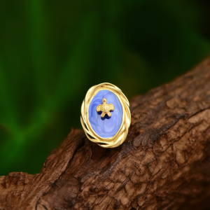 Fashion <b>Ring</b> 316L Stainless Steel PVD Gold Plating Blue Enamel <b>Turtle</b> Design Oval Shape Statement Jewelry - Product Image 3