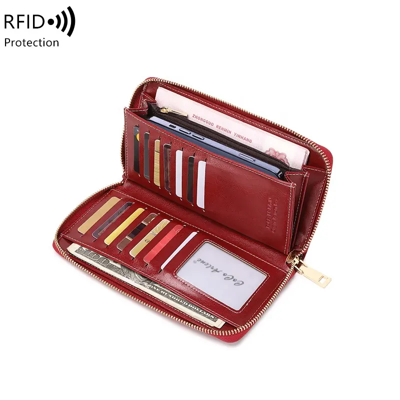 Multifunctionele Rfid Vrouwen Clutch Portemonnee-Arge Capaciteit Vintage Effen Kleur Portemonnee Multi-Card Slot Lange Portemonnee Kaarthouder