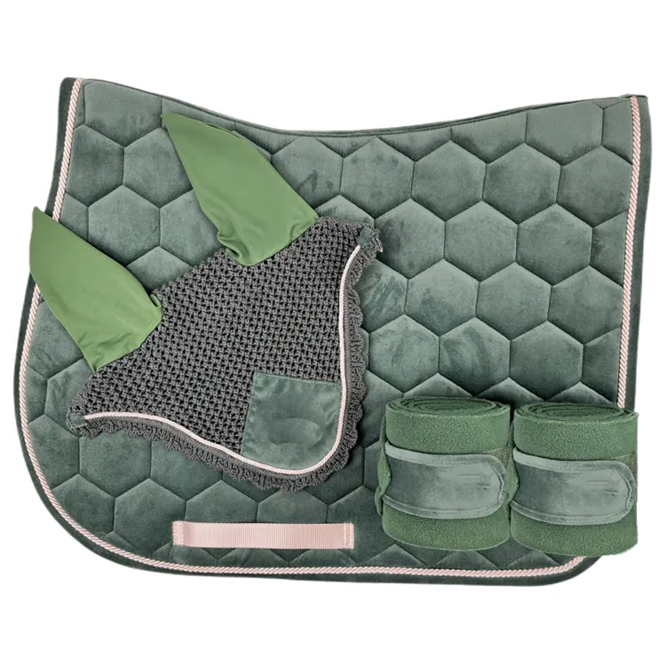 Fornecedor Equestre Promocional Cavalo Equipamento Logotipo Personalizado Orelha Bonnet Bandagens Correspondência Set Jummping Saddle Pads