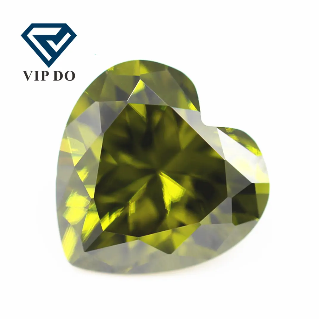 5A grade 3*3mm-12*12mm peridot/D-peridot heart cut cubic zirconia gemstones synthetic machine cut heart shape zirconia CZ stones