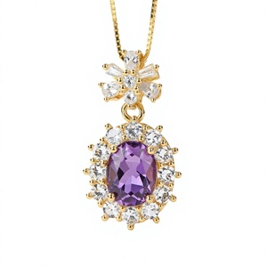 Collier pendentif en argent 925 plaqué or avec améthyste en forme de cœur sertie griffe, breloque ovale, bijou pour femme, idéal pour les fêtes et les cadeaux - Product Image 3