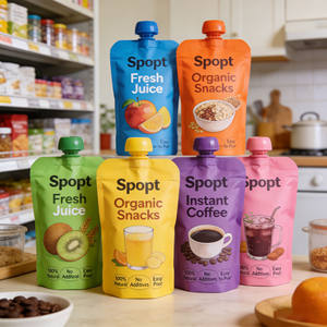 Pochettes à bec verseur personnalisées sans BPA, réutilisables, hermétiques, pour jus et aliments liquides, avec logo, pour boissons - Product Image 1