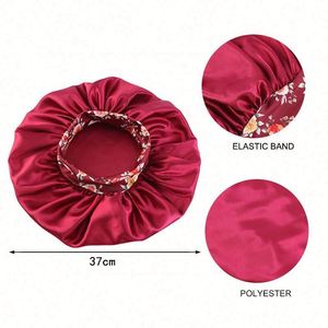 Gorro de Satén con Estampado Floral de Talla Grande para el Cuidado del Cabello Rizado de Mujer, Banda Ancha, para Viajes y Playa, Calidad de Salón - Product Image 2