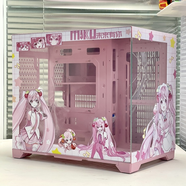 2025 Hot New pink PC case Hatsunes Miku Anime Game Customized case Supports M-ATX Motherboard 360 Cooler Computer Cases Cool