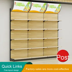 Étagères de supermarché à double face, épaisses, en bois grainé, présentoir pratique pour les produits pour bébés, les cantines, les magasins de proximité - Product Image 2