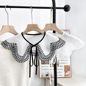 Collar Peter Pan desmontable bordado vintage, cuello falso blanco y negro <span class=keywords><strong>para</strong></span> vestido y suéter - Product Image 1