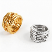 316L Edelstahl Goldfarben Plattiert Vintage Gedrehter Kettenglied-Ring für Männer und Frauen Hypoallergener Breiter Biker-Schmuck Trendig