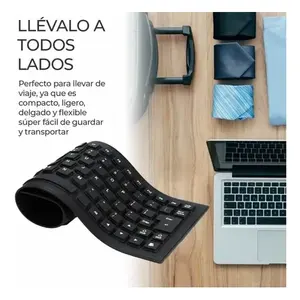 Flexible Roll-Up Silicone USB Wired <b>Keyboard</b> With Wrist Support For <b>Tablet</b>, Spill Resistant Mini Membrane Design, Black - Product Image 3