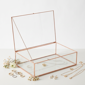 Manufacturers Modern Luxury Rose Gold Metal Framed Glass Storage Organizer Box for Jewelry Cosmetics - Product Image 1