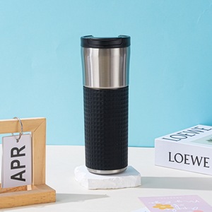 Mug de voyage 500 ml avec étui en cuir protecteur, tasse isotherme en acier inoxydable 304, logo personnalisé - Product Image 3