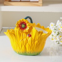 Panier en céramique portatif Tournesol, style américain créatif, décoration d'intérieur, ornement pour table à thé et table à manger, porte-baguettes